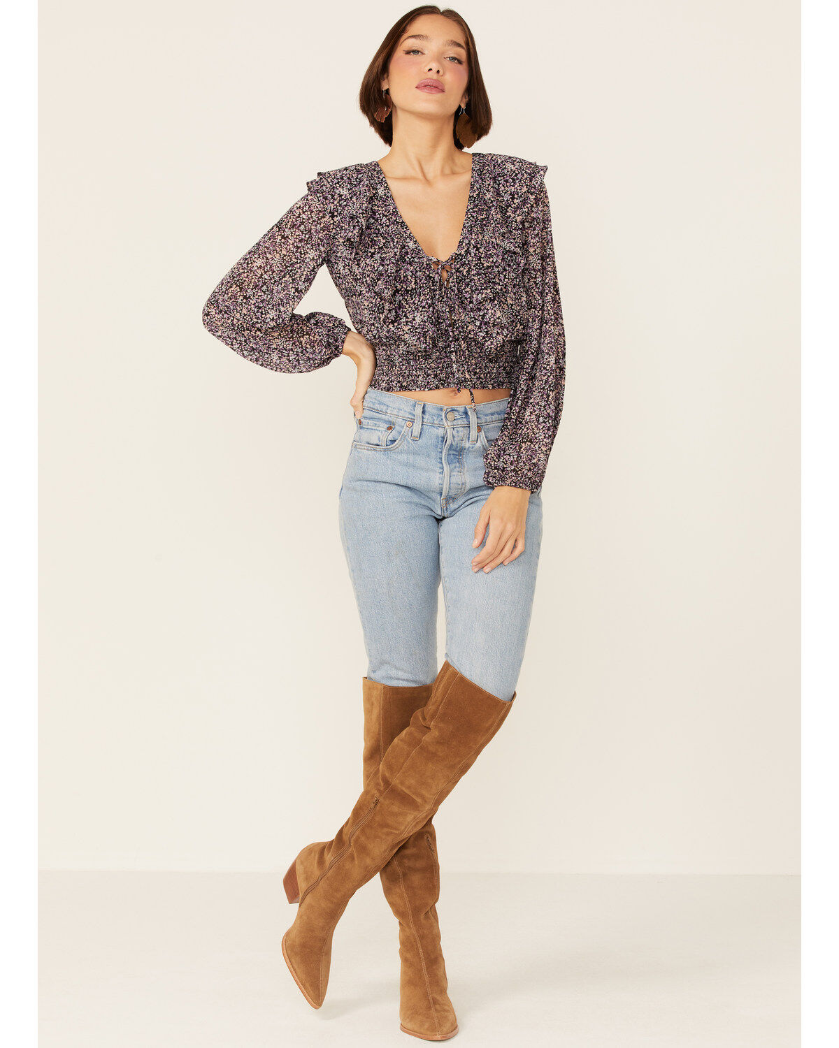 Lush Women's Floral Cinch Front Top