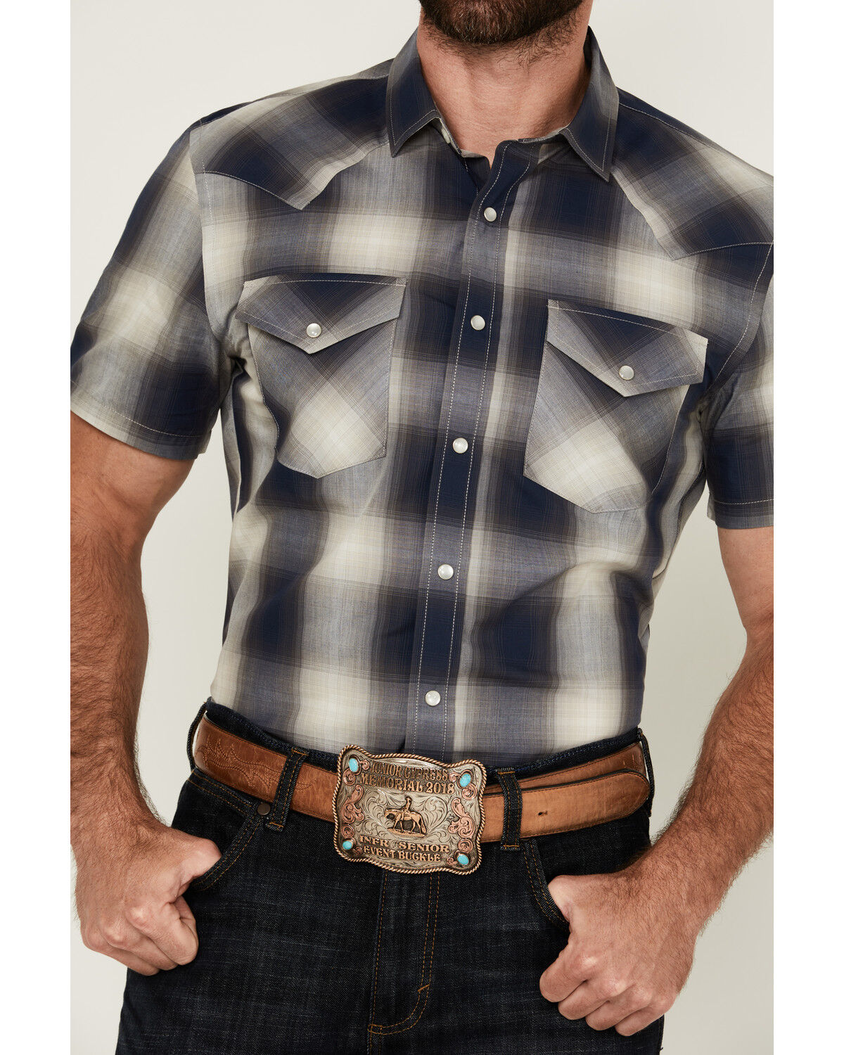 Pendleton Men's Frontier Plaid Print Short Sleeve Pearl Snap Western Shirt