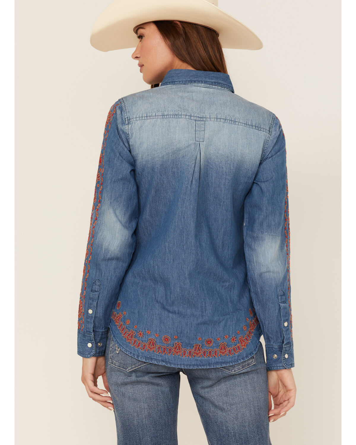Tasha Polizzi Women's Embroidered Paisley Denim Long Sleeve Shirt