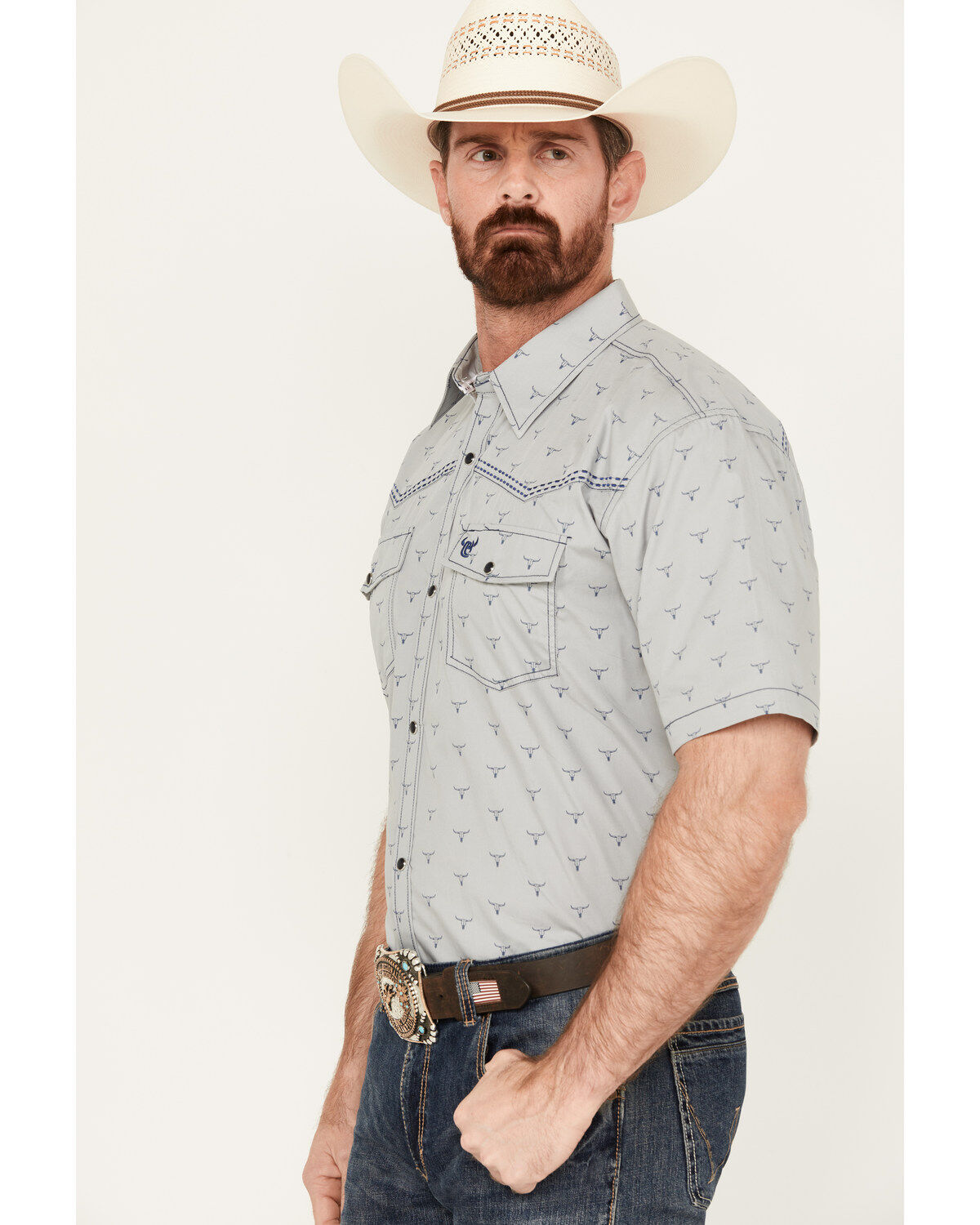 Cowboy Hardware Men's All Over Skull Short Sleeve Western Snap Shirt