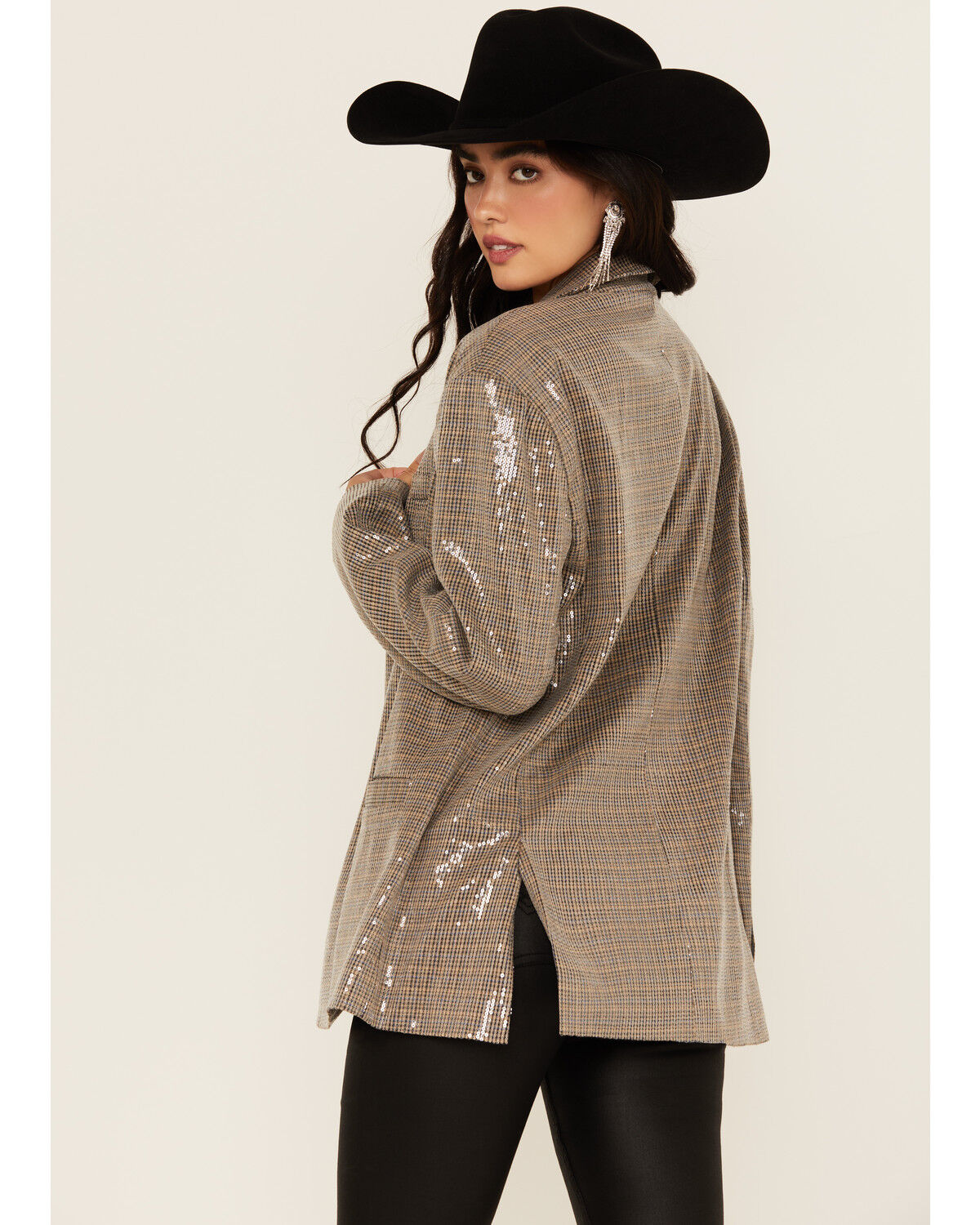 Mystree Women's Plaid Print Sequin Blazer