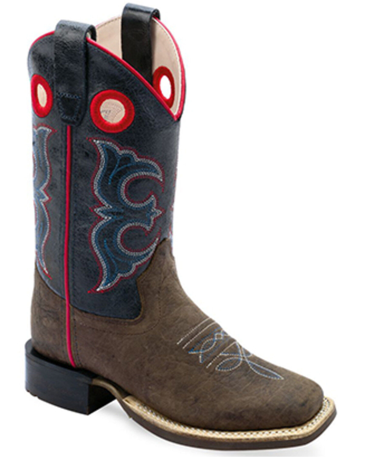 Old West Boys' Hand Corded Western Boots - Broad Square Toe