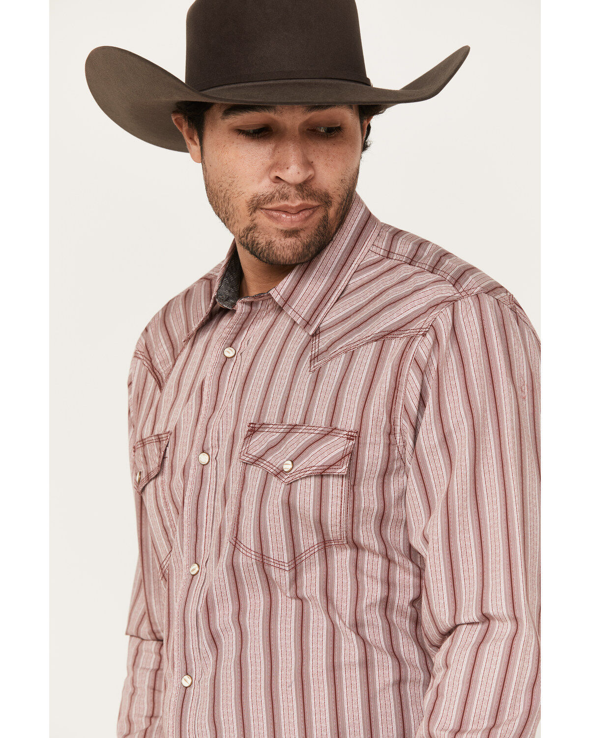 Moonshine Spirit Men's Red Canyon Striped Long Sleeve Pearl Snap Western Shirt