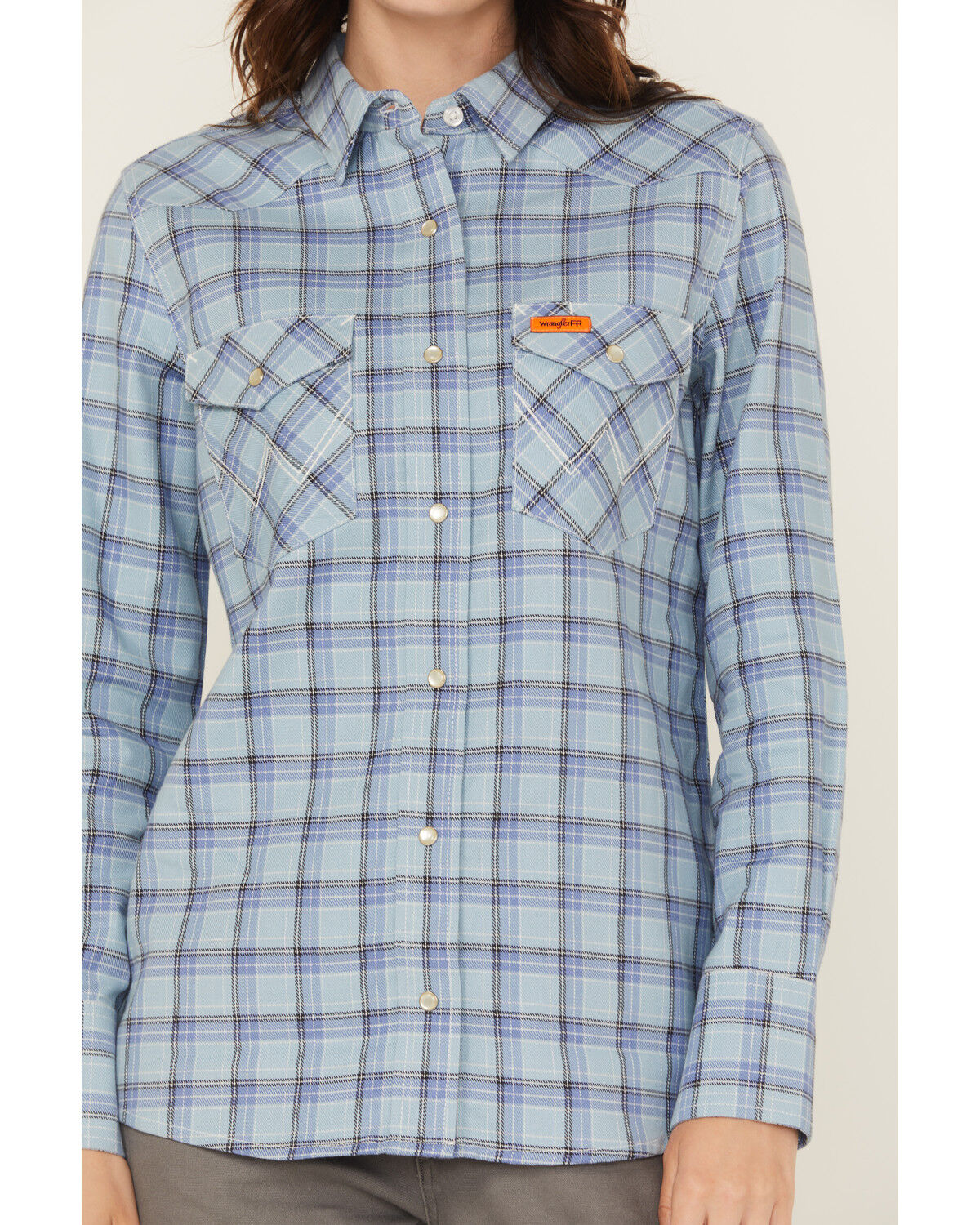 Wrangler Women's FR Riverside Plaid Print Long Sleeve Snap Work Shirt - Plus