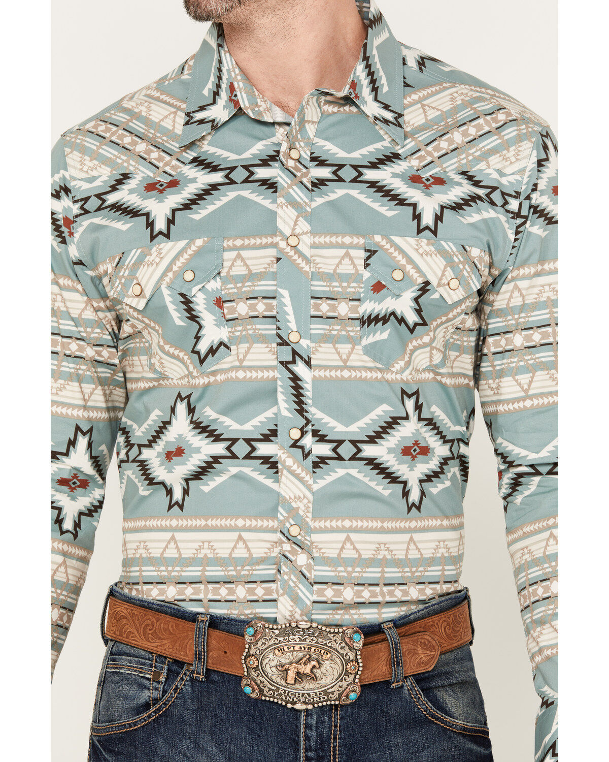 Rock & Roll Denim Men's Southwestern Long Sleeve Western Snap Shirt