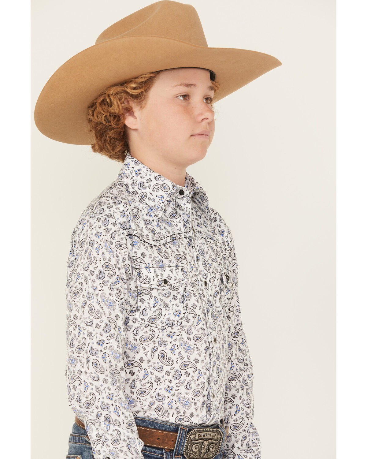Cowboy Hardware Boys' Paisley Print Long Sleeve Snap Stretch Western Shirt