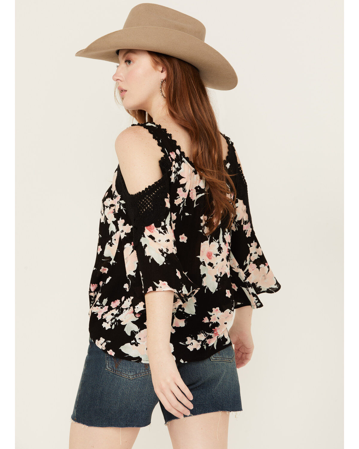 Wild Moss Women's Floral Print Cold Shoulder Top