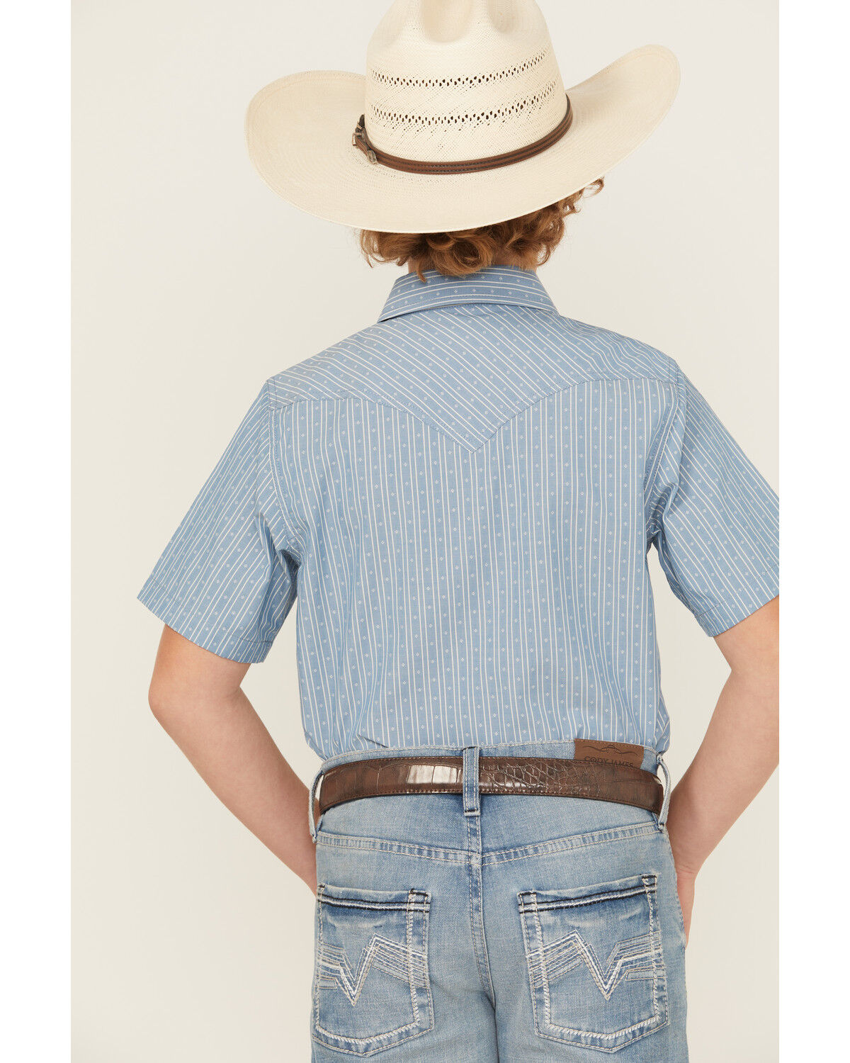 Cody James Boys' Cowboy Way Striped Print Short Sleeve Snap Western Shirt