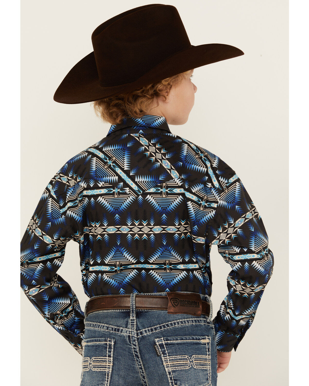 Rock & Roll Denim Boys' Southwestern Print Long Sleeve Stretch Snap Western Shirt