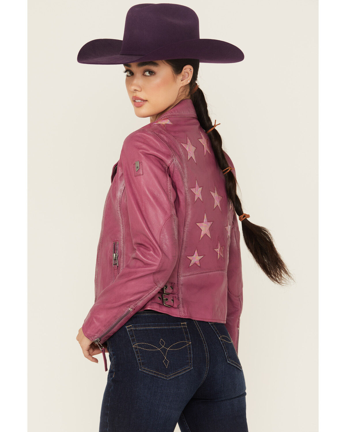 Mauritius Leather Women's Christy Star Zip-Front Moto Leather Jacket