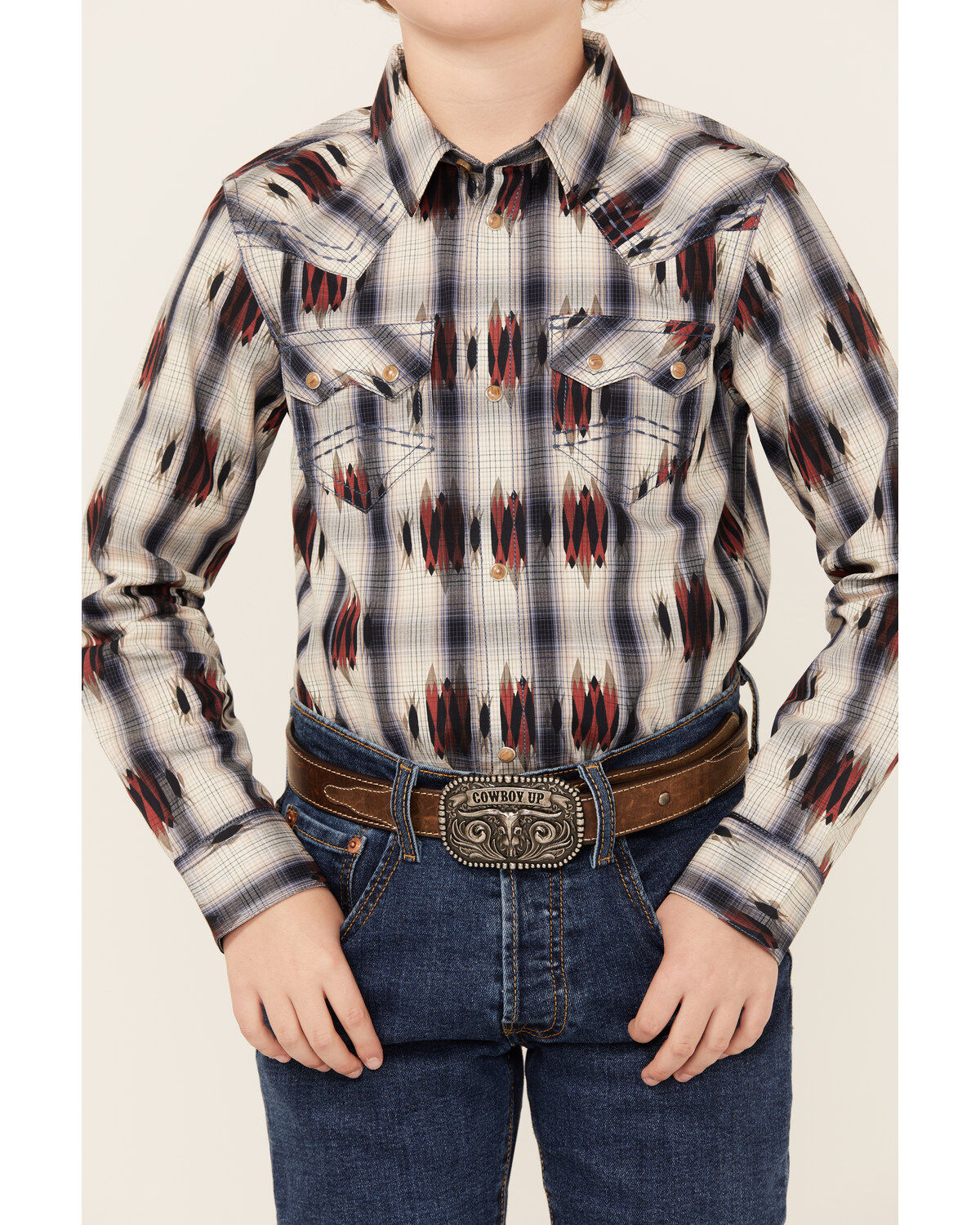 Cody James Boys' Zion Sunset Plaid Print Long Sleeve Snap Western Shirt