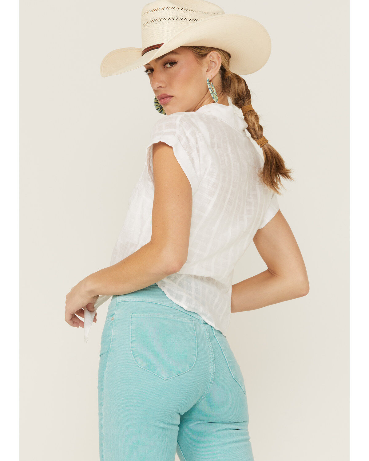 Wild Moss Women's Tie Front Shadow Plaid Button Front Blouse