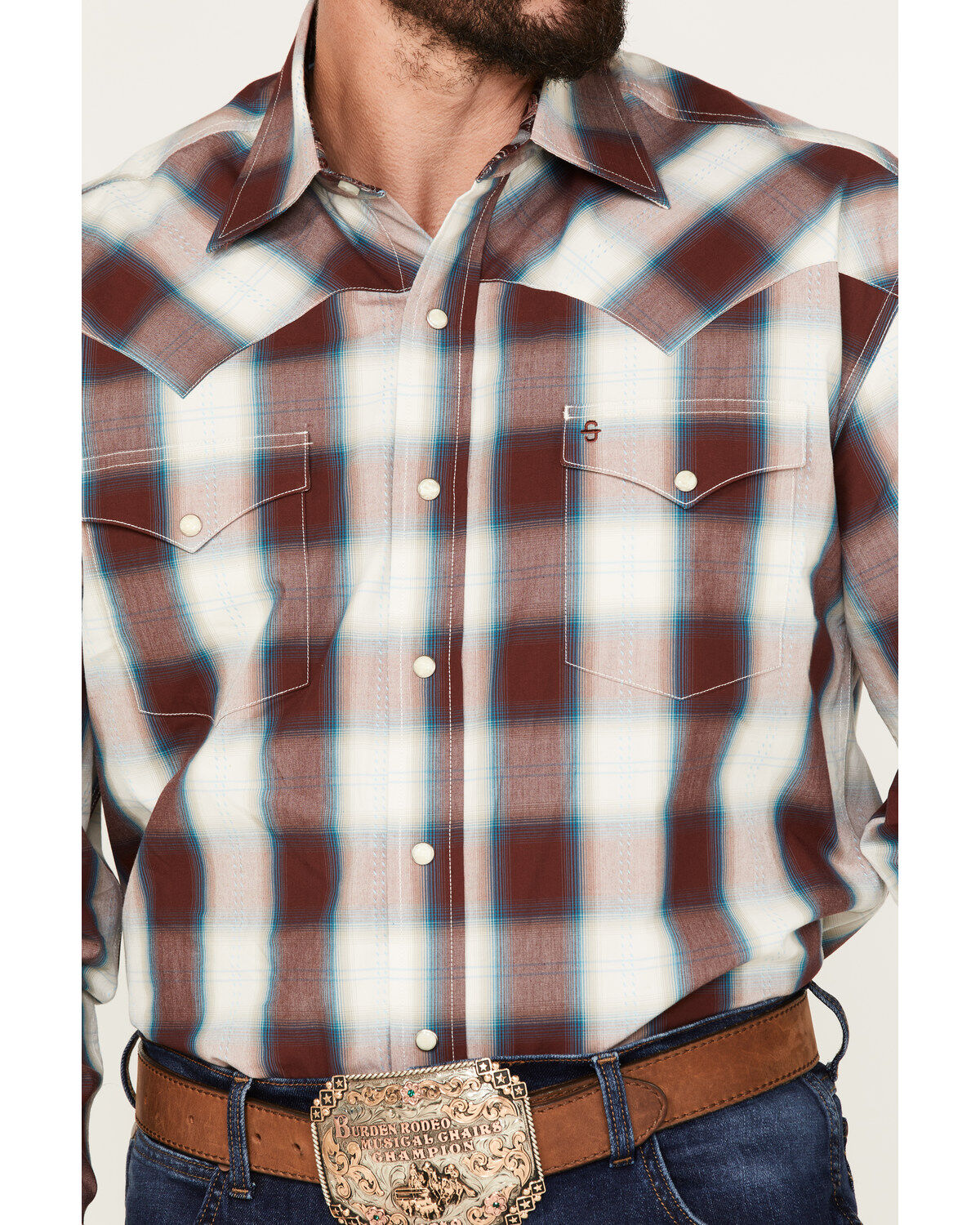 Stetson Men's Fancy Dobby Plaid Print Long Sleeve Snap Western Shirt