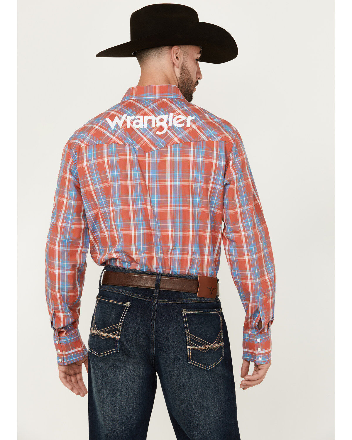 Wrangler Men's Logo Plaid Print Long Sleeve Snap Western Shirt