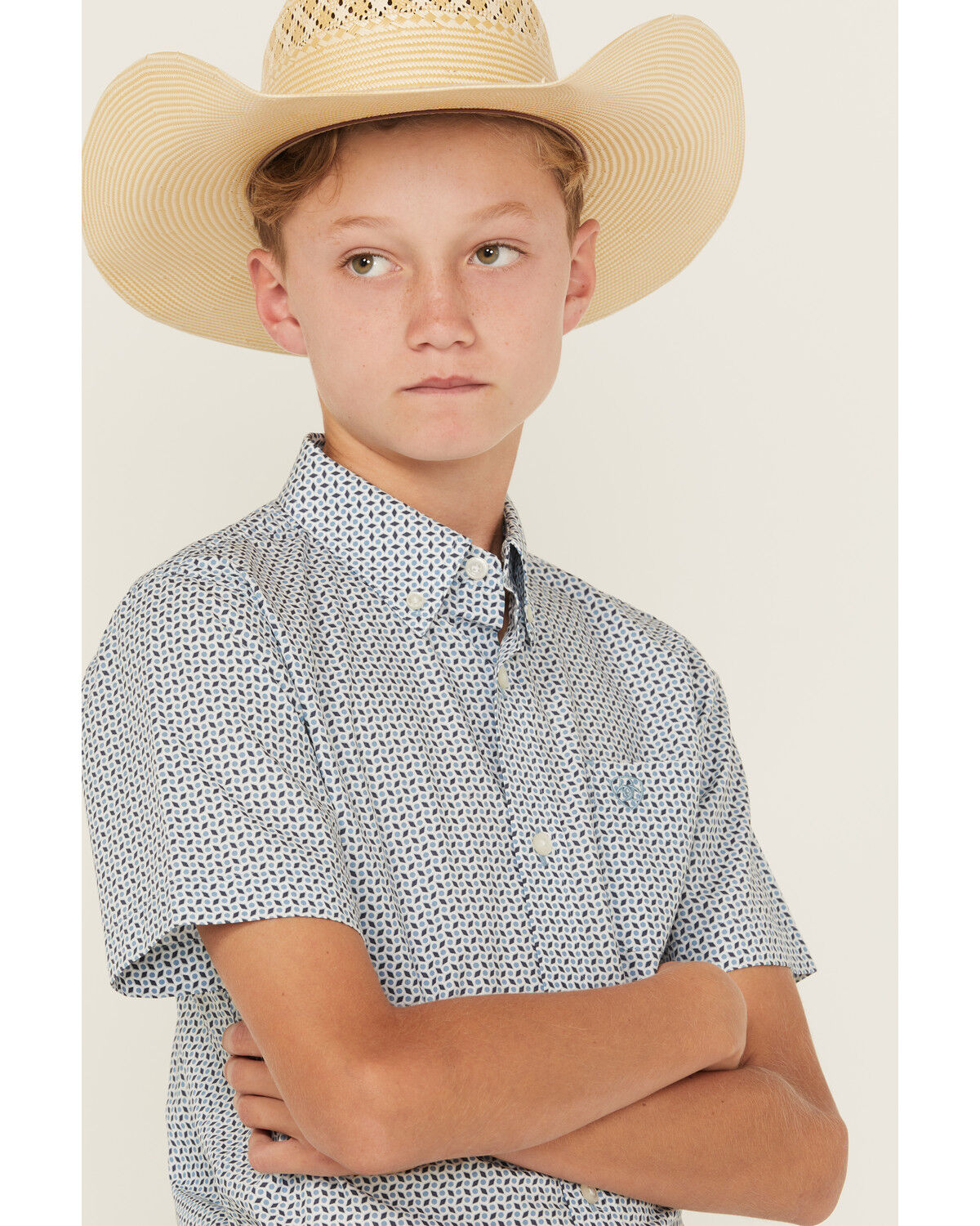Ariat Boys' Geo Print Short Sleeve Button-Down Western Shirt
