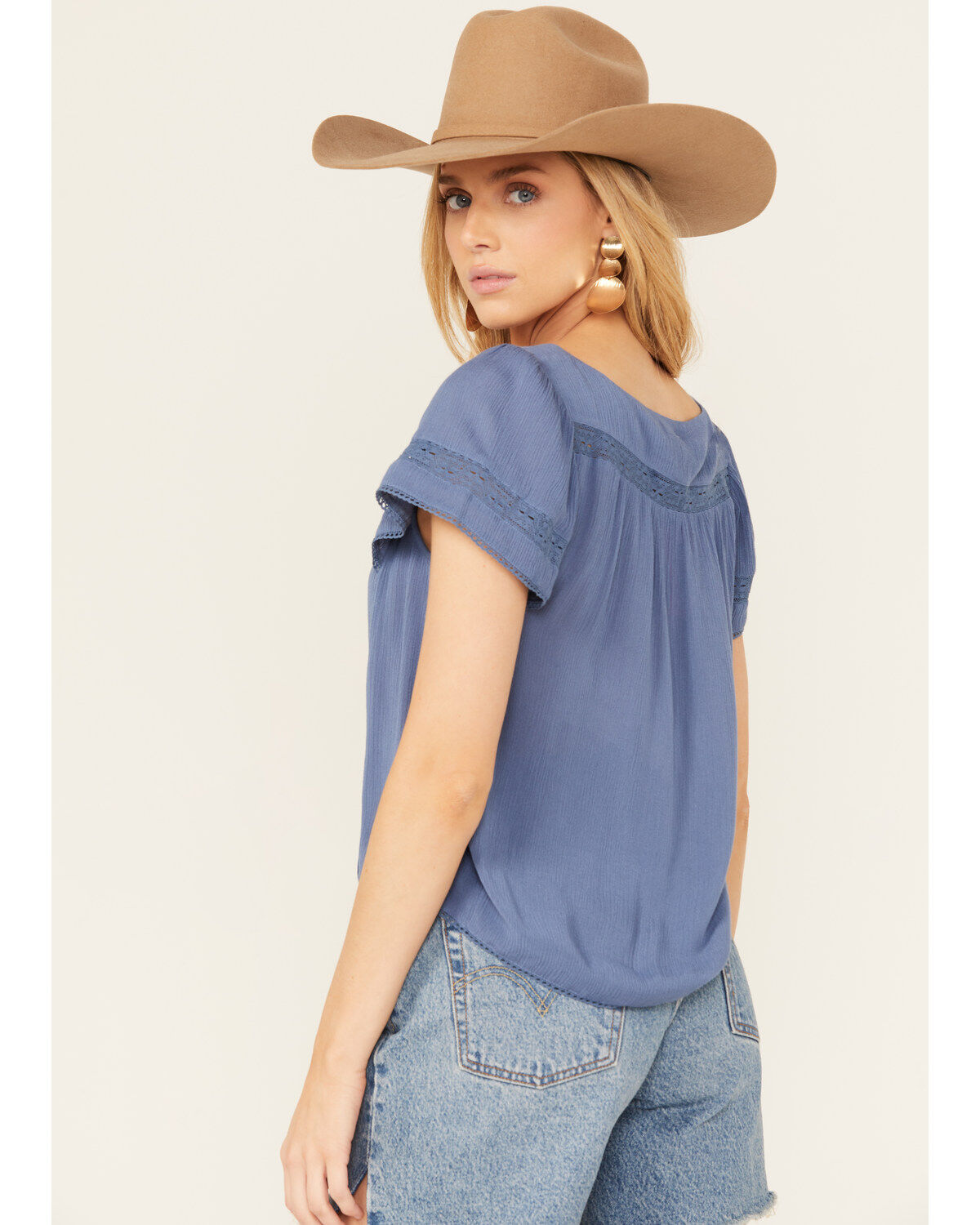 Jolt Women's Peasant Short Sleeve Button-Down Shirt