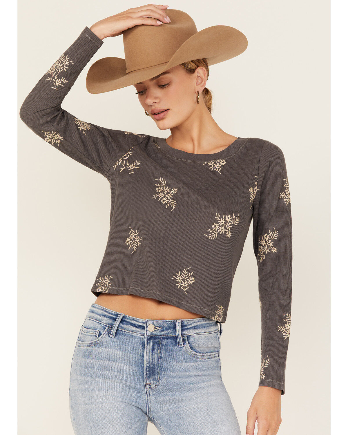 Cleo + Wolf Women's Calvin Floral Embroidered Long Sleeve Thermal Shirt