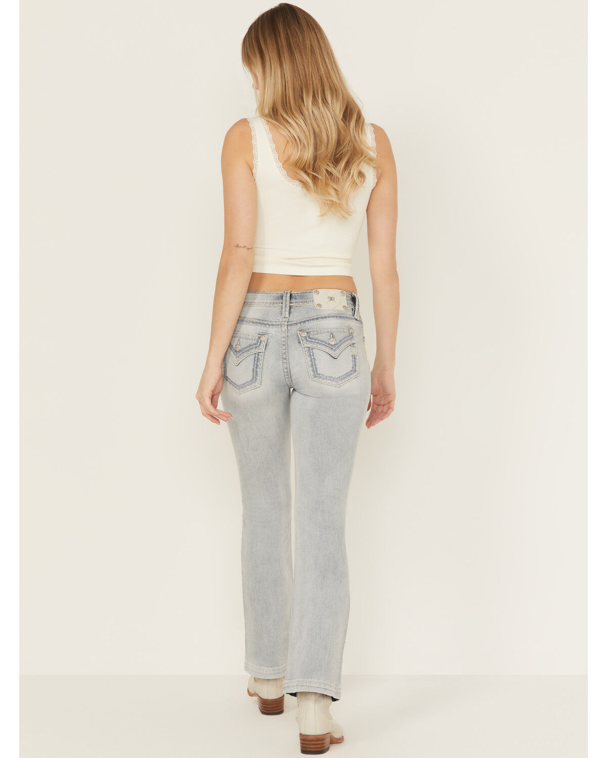 Miss Me Women's Light Wash Mid Rise Bootcut Stretch Denim Jeans