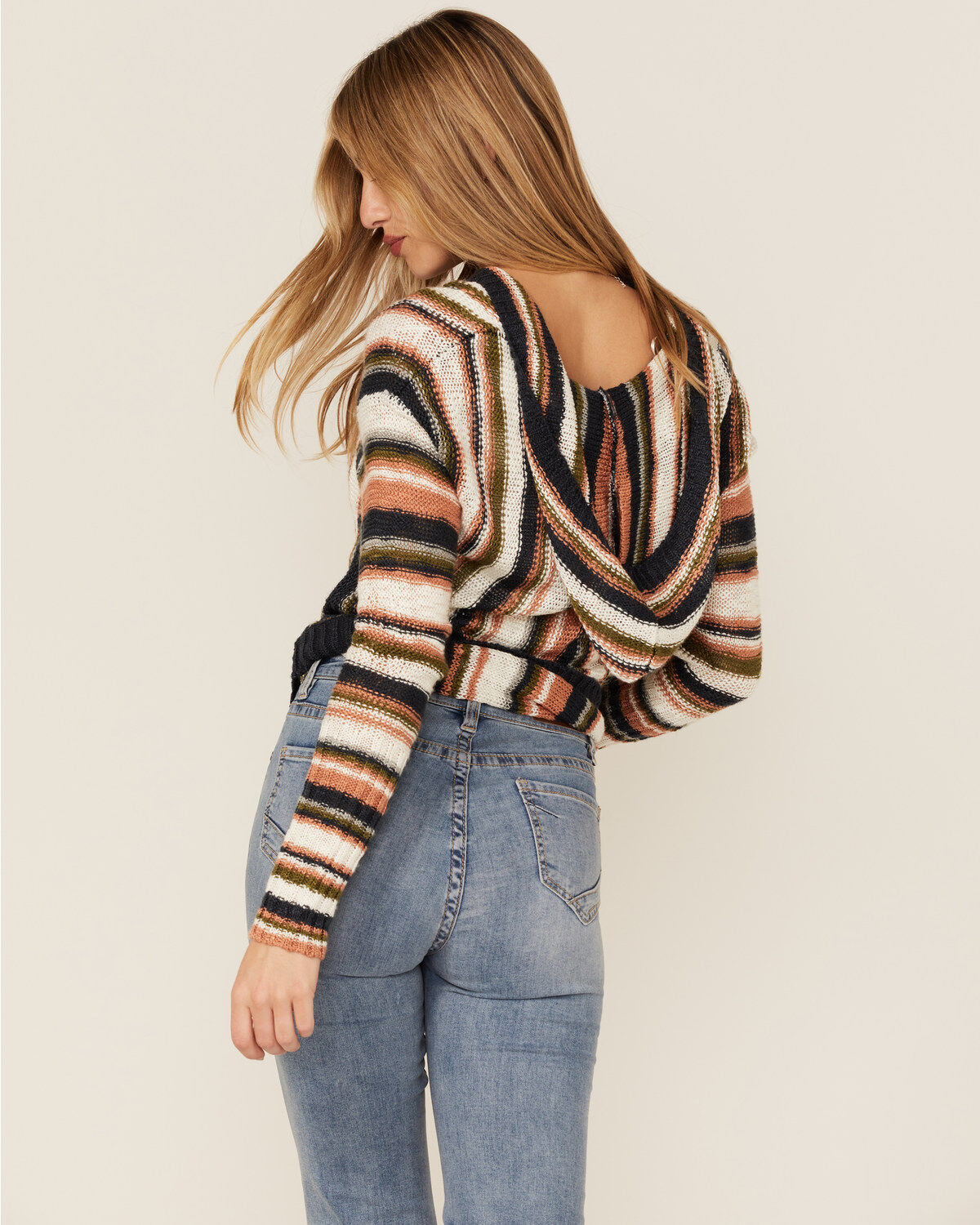 Panhandle Women's Striped Boho Hooded Sweater