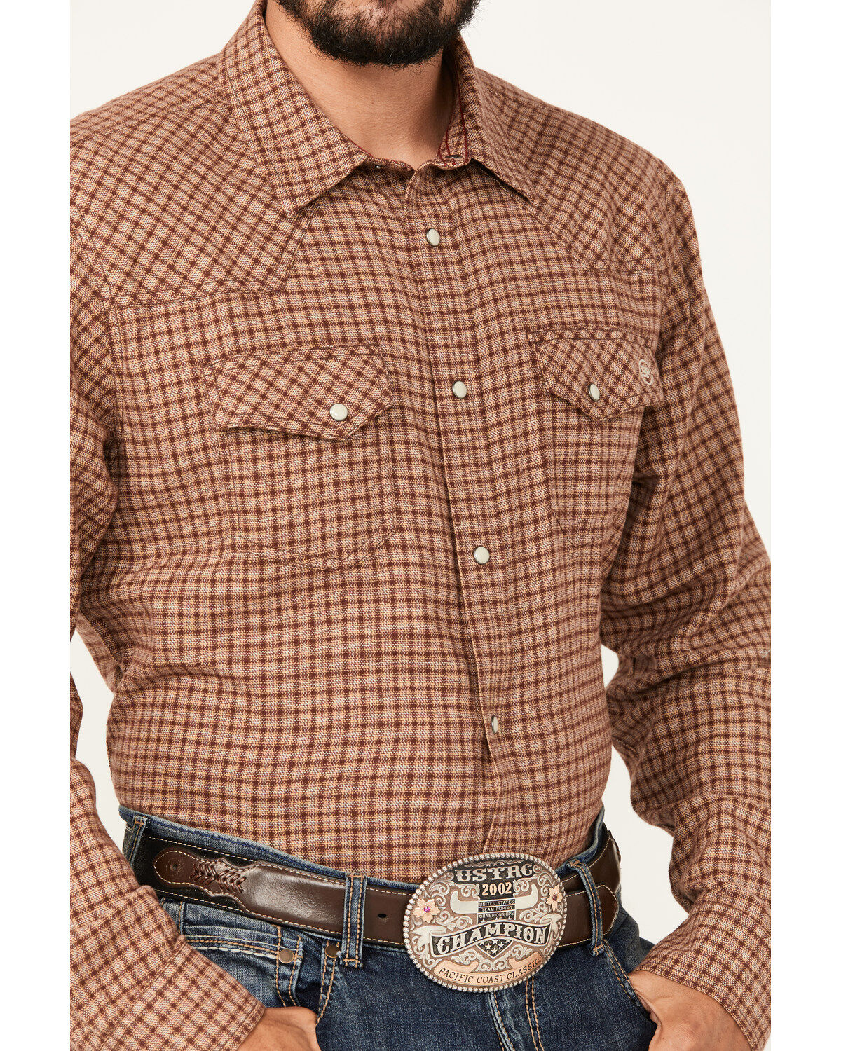 Blue Ranchwear Men's Decatur Checkered Print Long Sleeve Snap Work Shirt