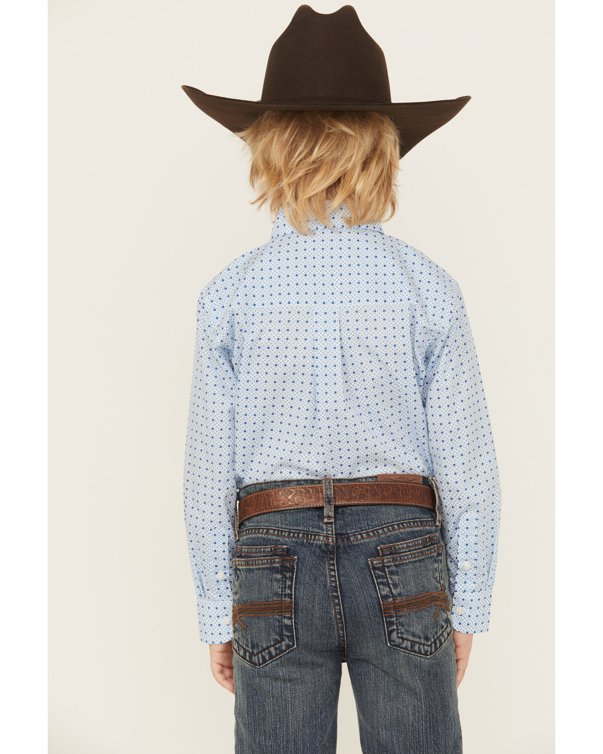 Wrangler Boys' Dotted Long Sleeve Button-Down Stretch Western Shirt