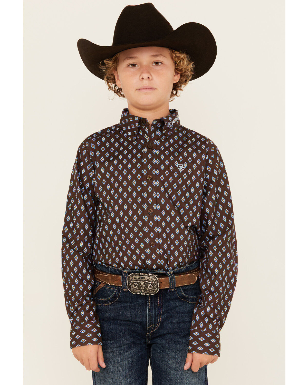 Ariat Boys' Logo Team Geo Print Long Sleeve Button-Down Western Shirt