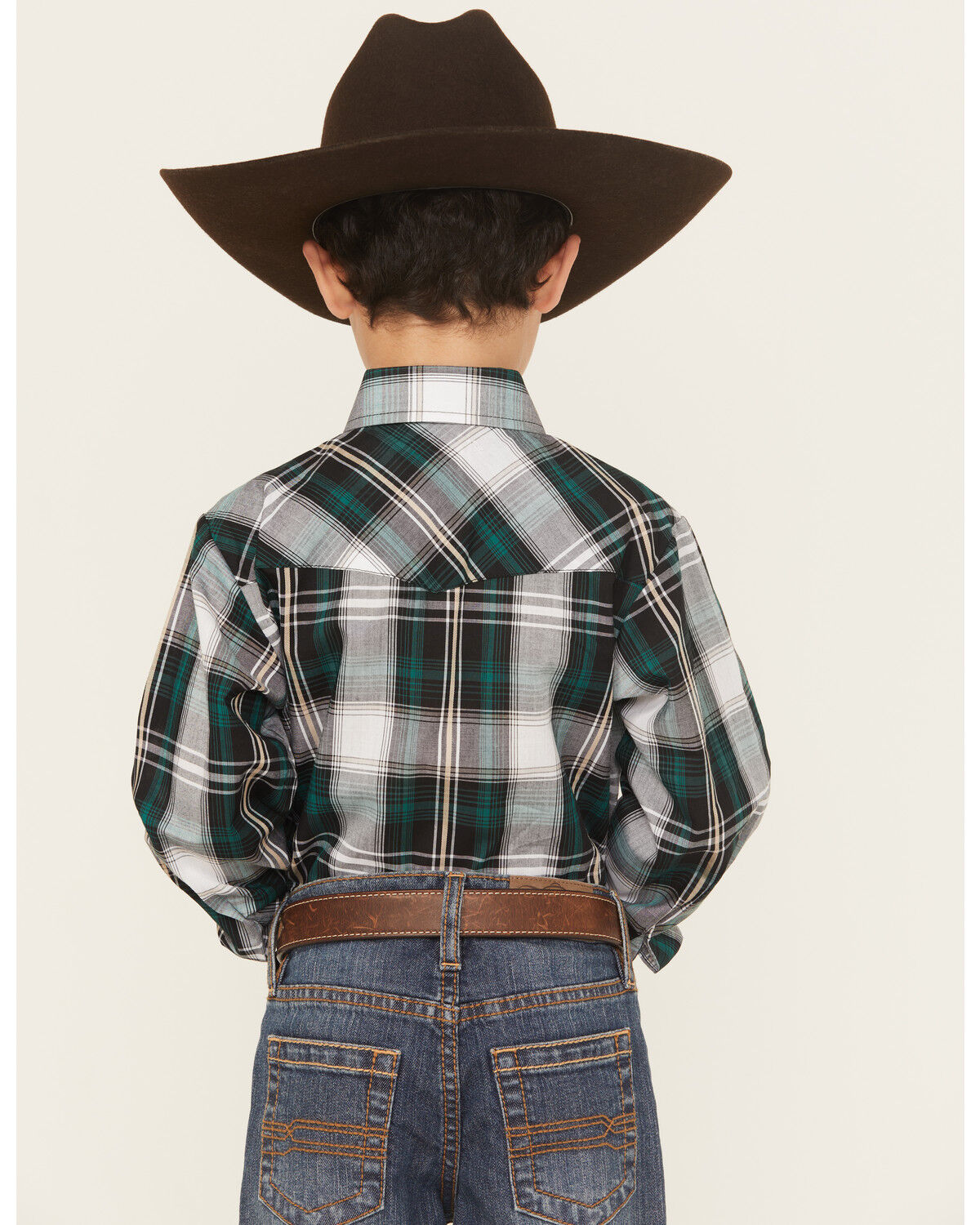 Ely Walker Boys' Plaid Print Long Sleeve Pearl Snap Western Shirt