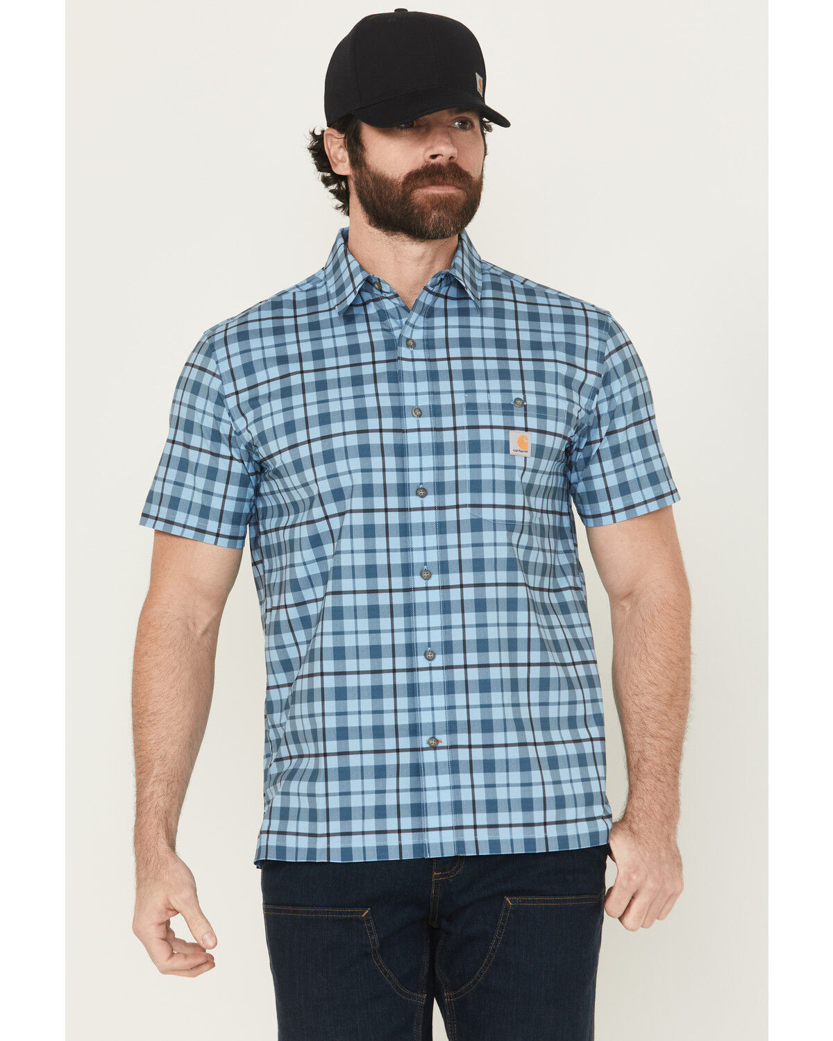 Carhartt Men's Force Sun Defender® Relaxed Fit Lightweight Plaid Print Short Sleeve Button-Down Work Shirt