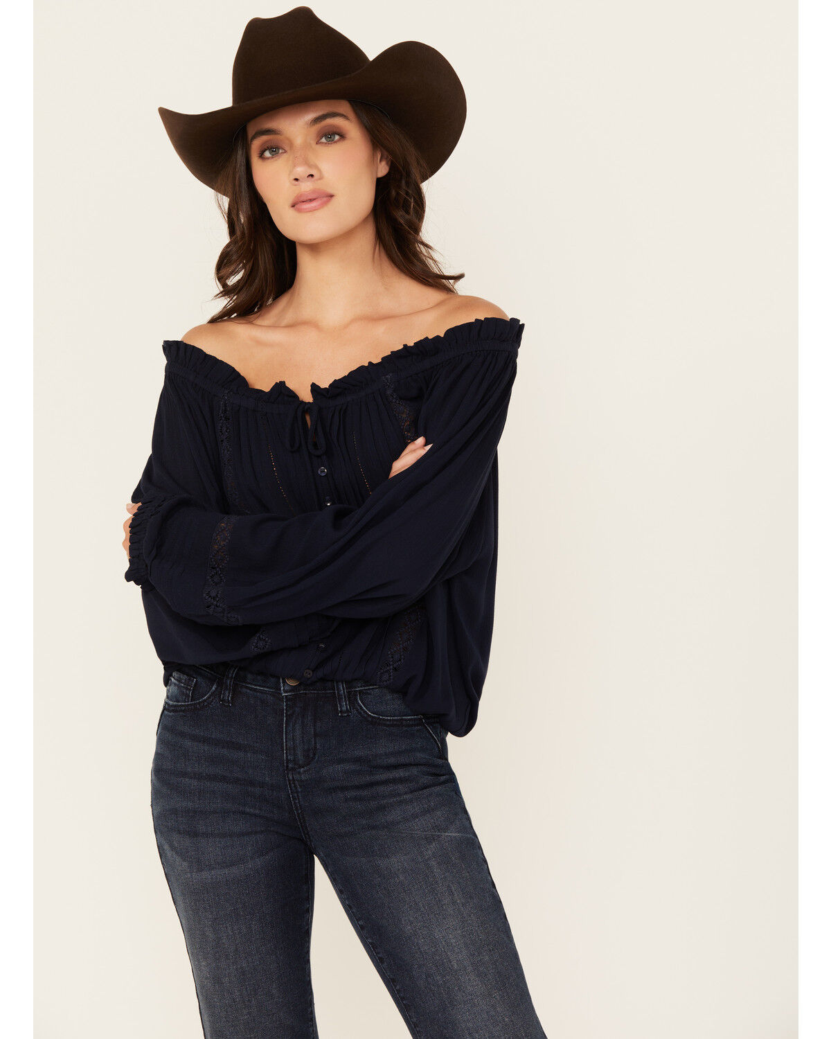 Wild Moss Women's Lace Detail Peasant Top