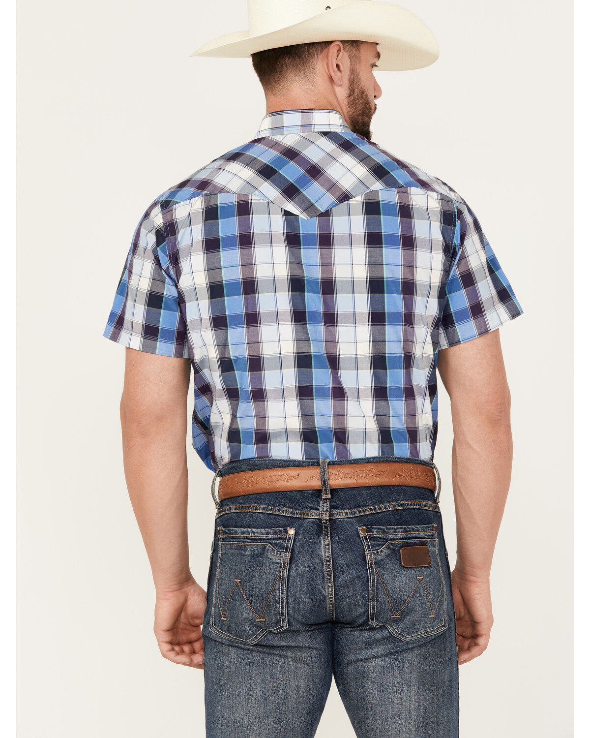 Rodeo Clothing Men's Plaid Print Short Sleeve Snap Western Shirt