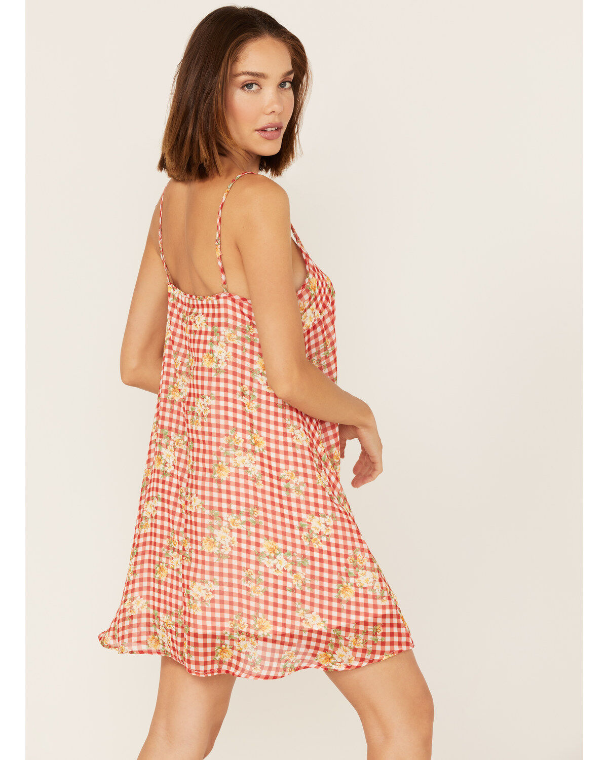 Wild Moss Women's Gingham Floral Print Slip Mini Dress