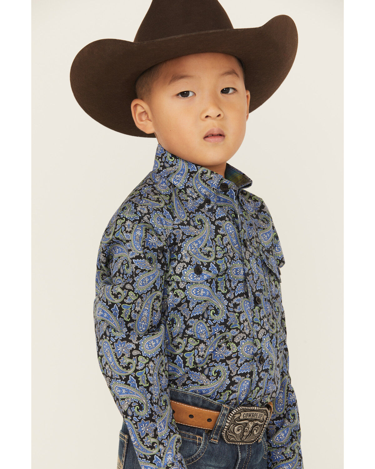 Roper Boys' Paisley Print Long Sleeve Button-Down Western Shirt