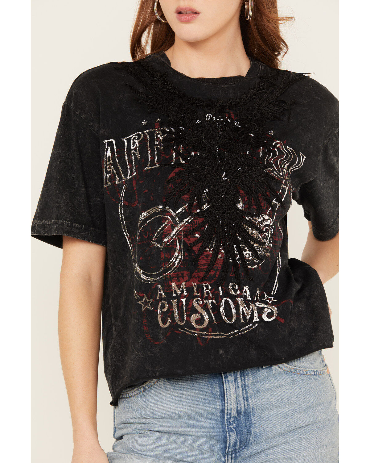 Affliction Women's Last Ride Cropped Fringe Graphic Tee