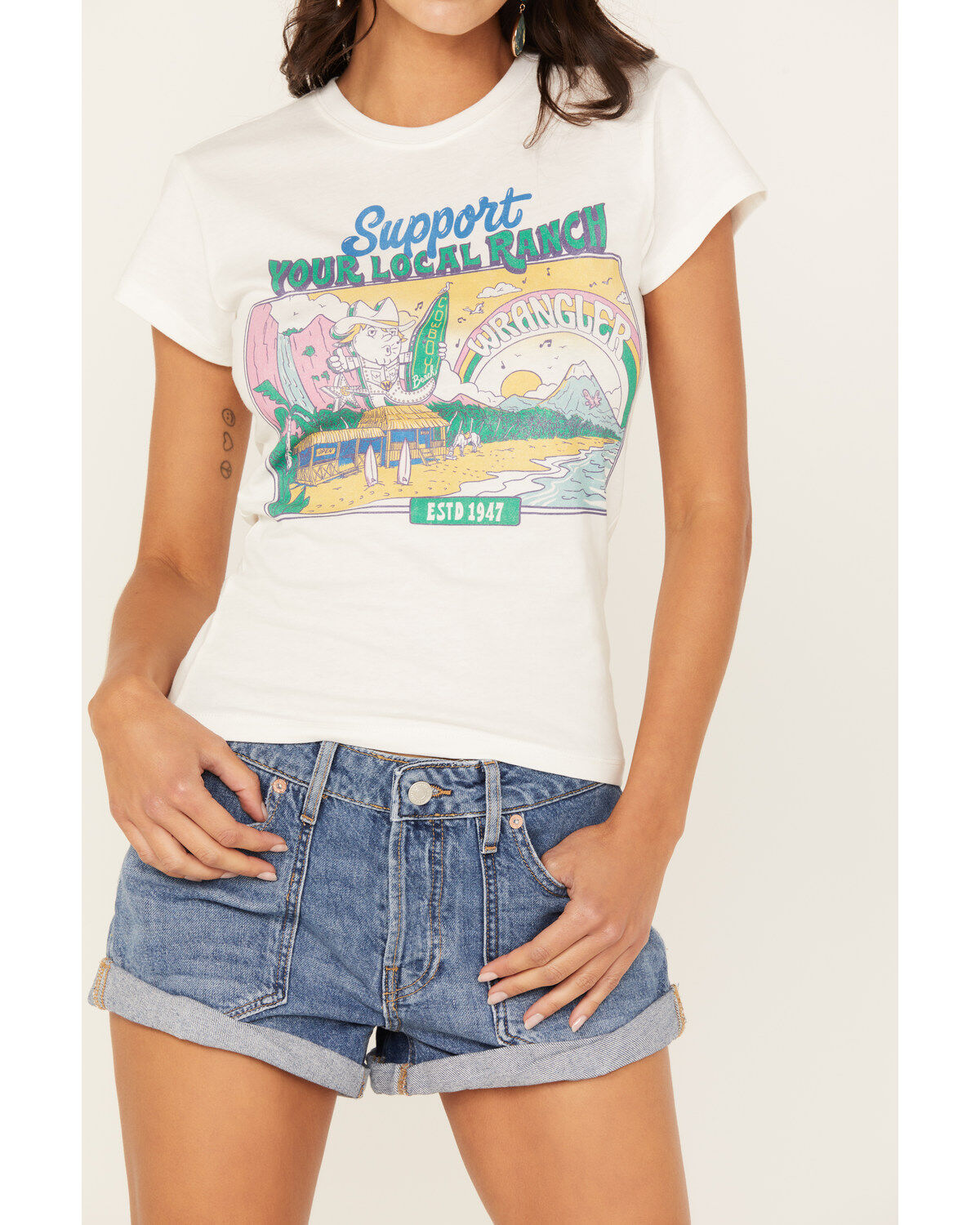 Wrangler Women's Support Your Local Ranch Rainbow Graphic Tee