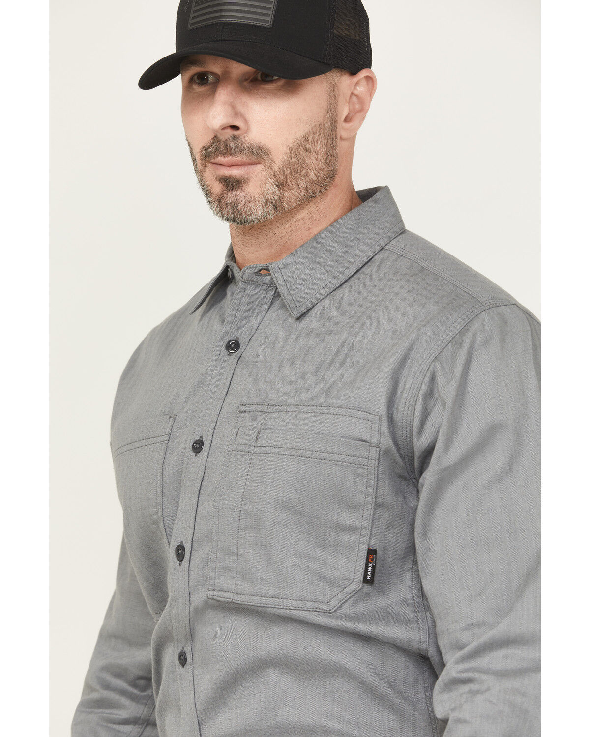 Hawx Men's FR Herringbone Long Sleeve Button-Down Work Shirt