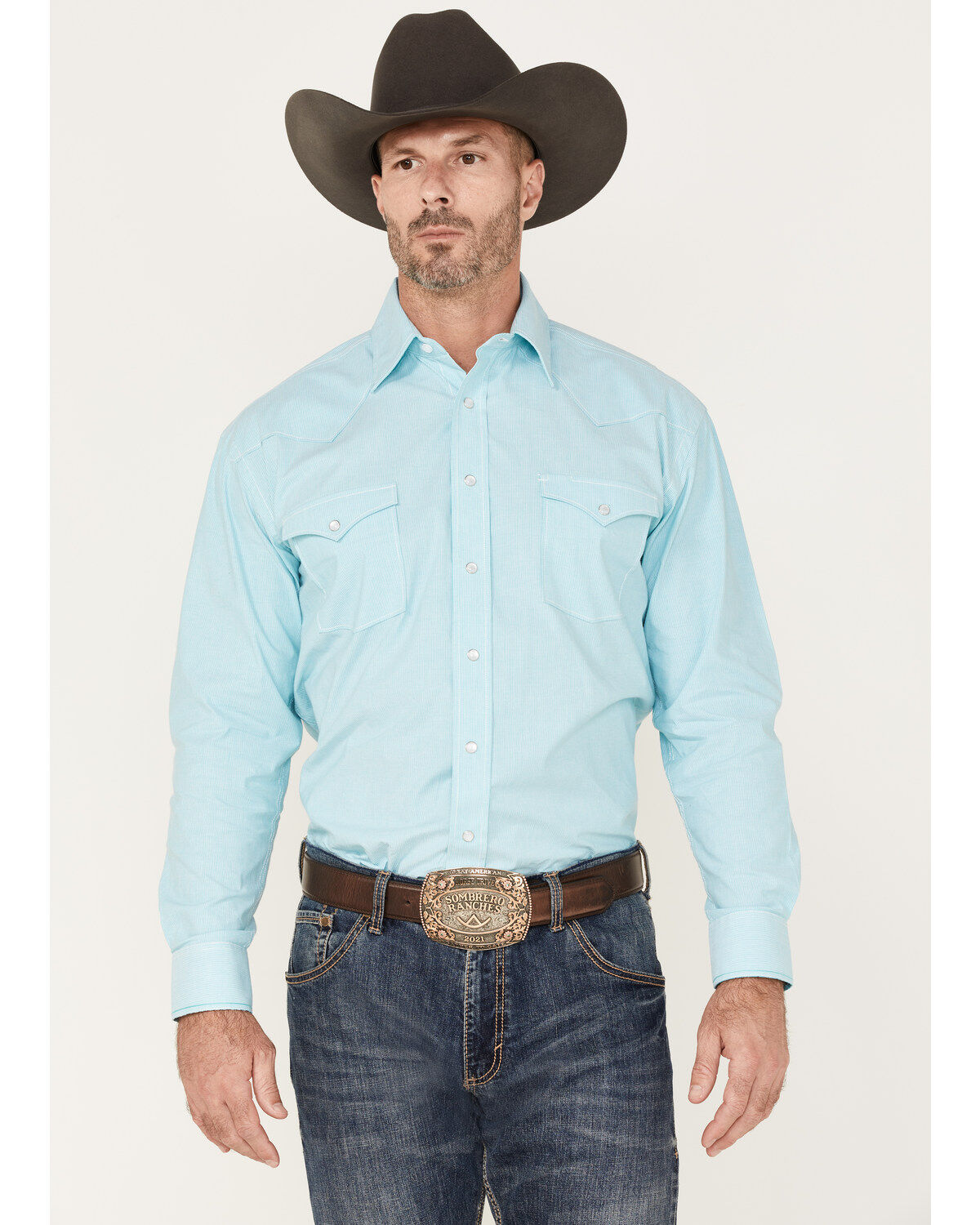 Rough Stock by Panhandle Men's Micro Stripe Stretch Long Sleeve Pearl Snap Shirt