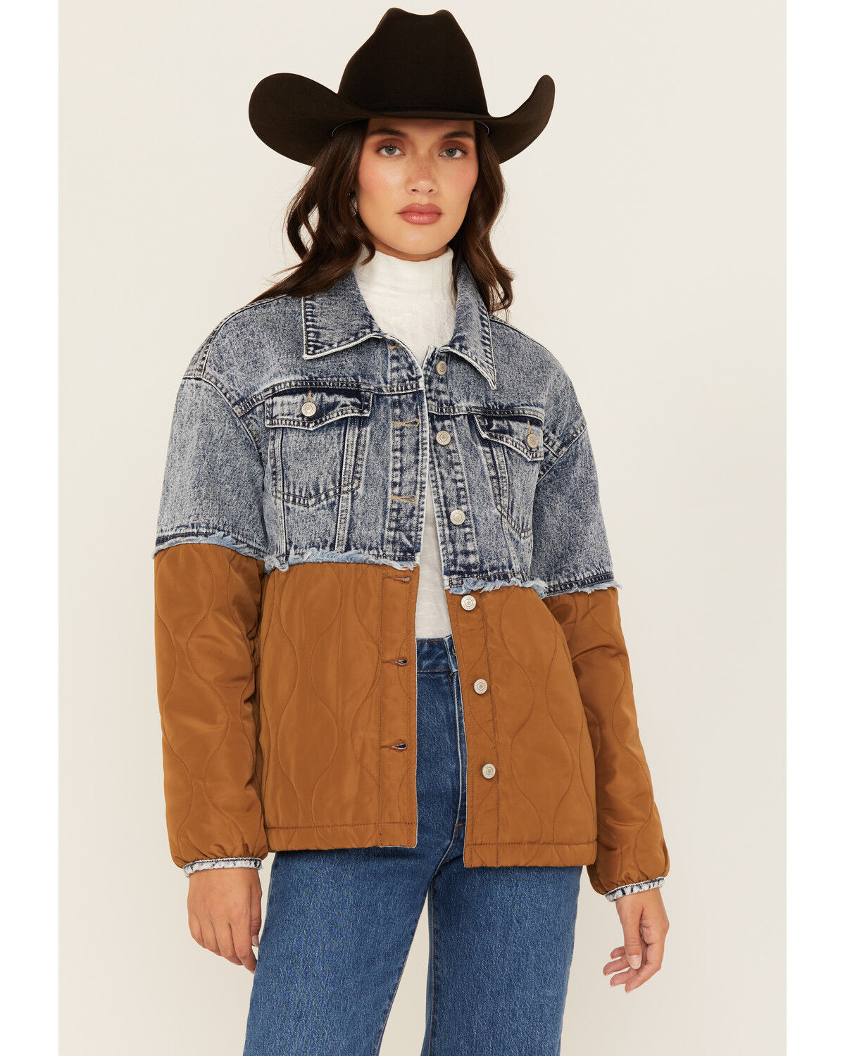Ashley Women's Color Block Quilted Denim Jacket