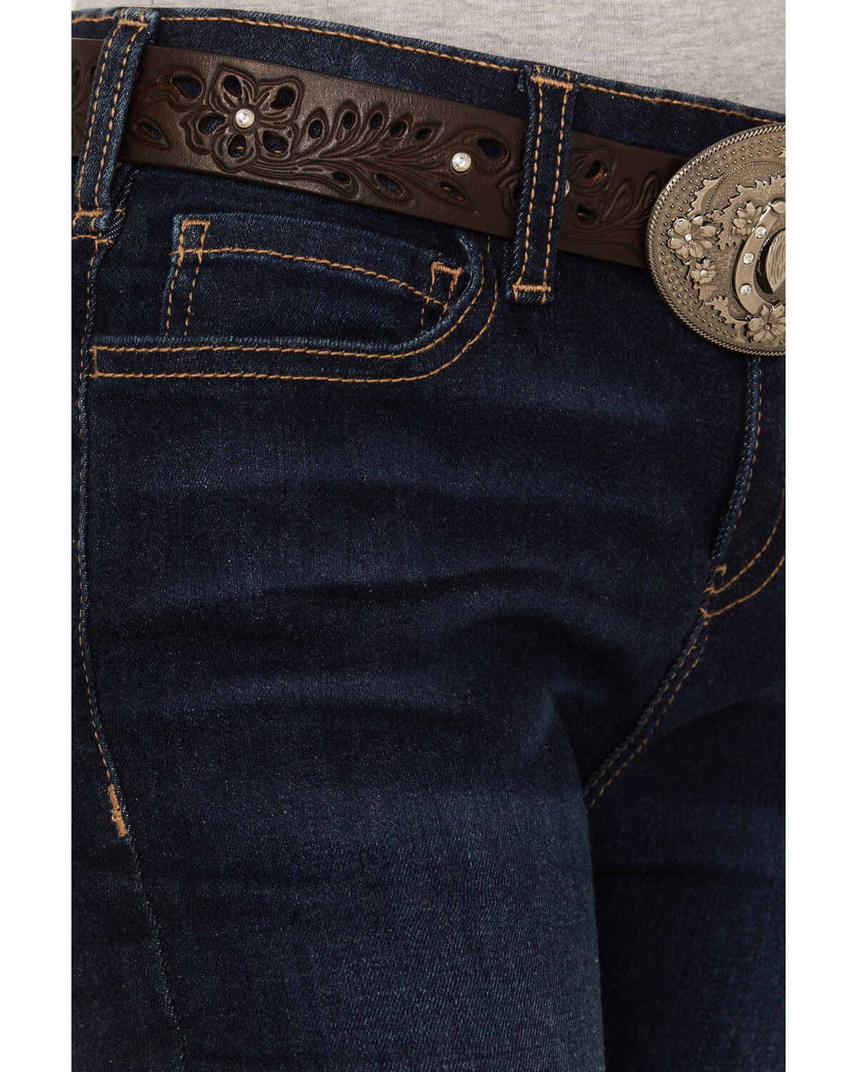 Shyanne Girls' Lacey Dark Wash Lace Inset Flare Stretch Denim Jeans
