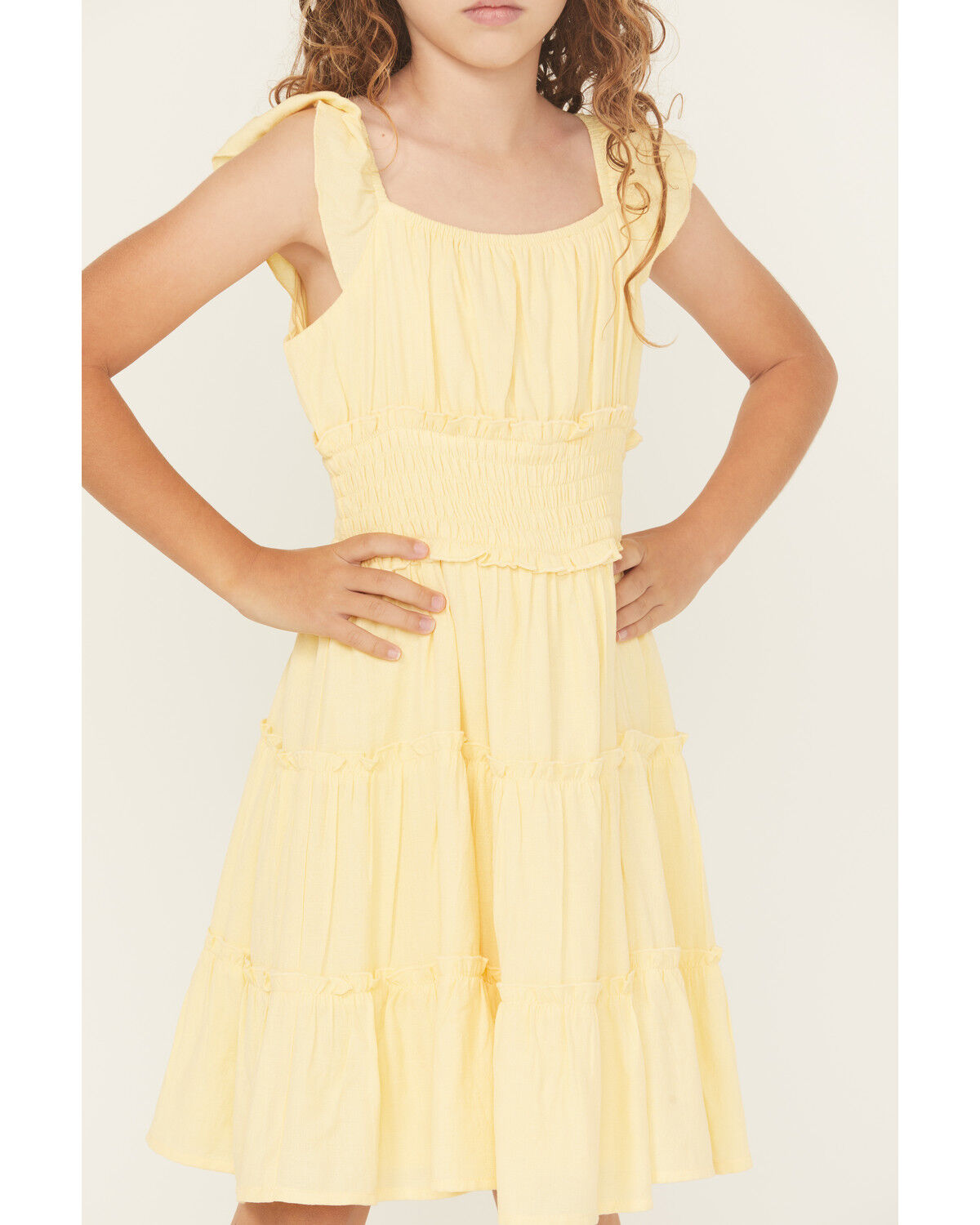 Ash & Violet Girls' Solid Ruffle Sleeve Dress