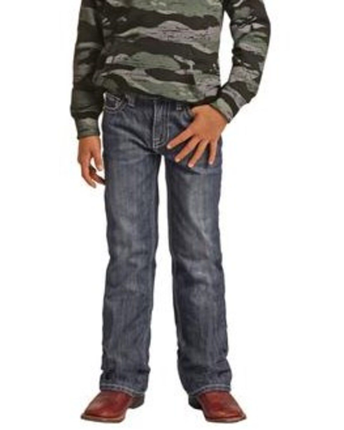 Rock & Roll Denim Boys' Dark Wash Ladder Stitch Bootcut Jeans