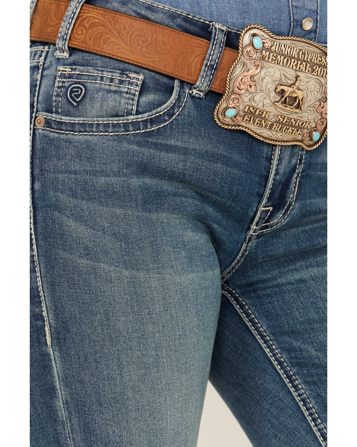 Rock & Roll Denim Women's Medium Wash Mid Rise Bootcut Extra Stretch Riding Jeans