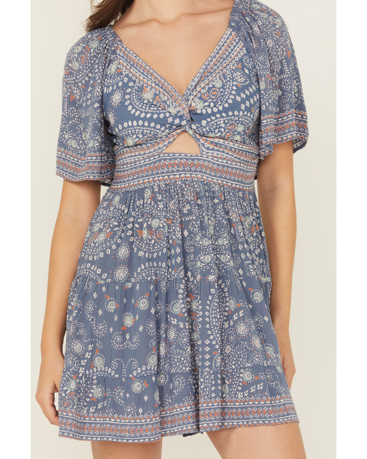 Angie Women's Border Print Knot Front Mini Dress