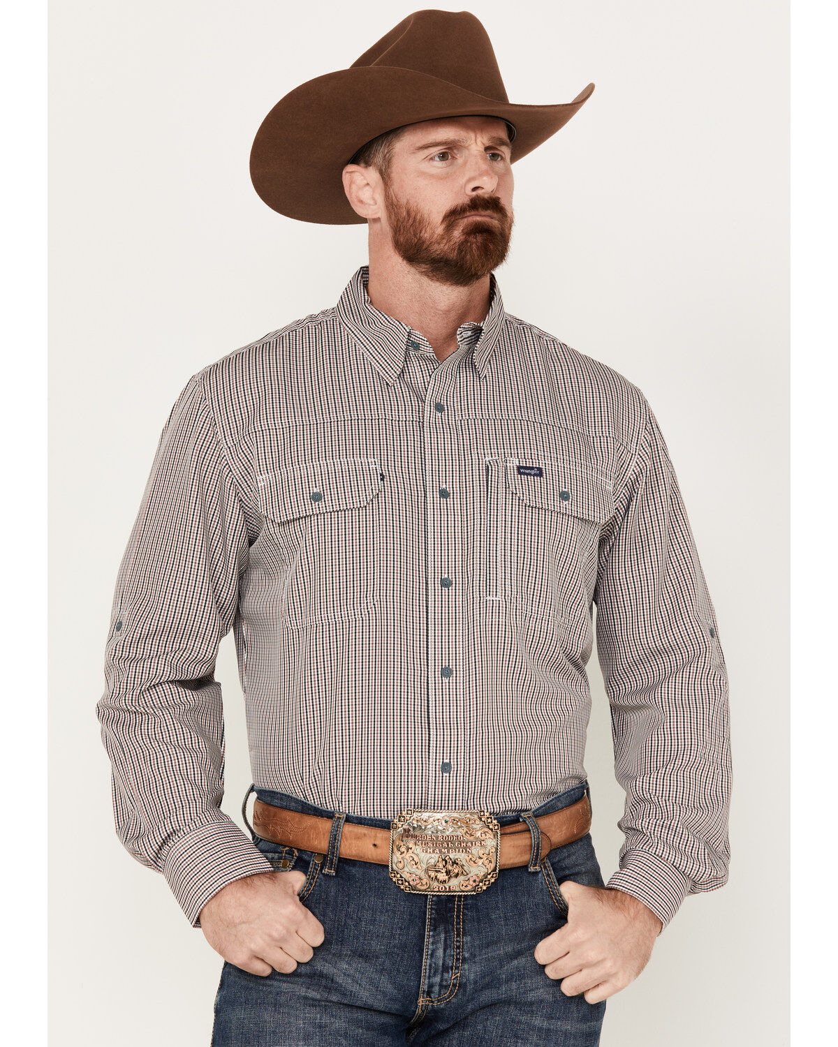 Wrangler Men's Performance Plaid Print Long Sleeve Button Down Western Shirt