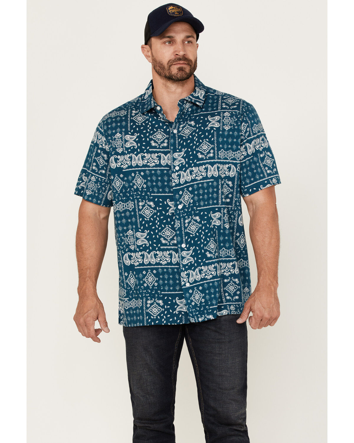 Gibson Men's Holler Bandana Print Short Sleeve Button-Down Western Shirt