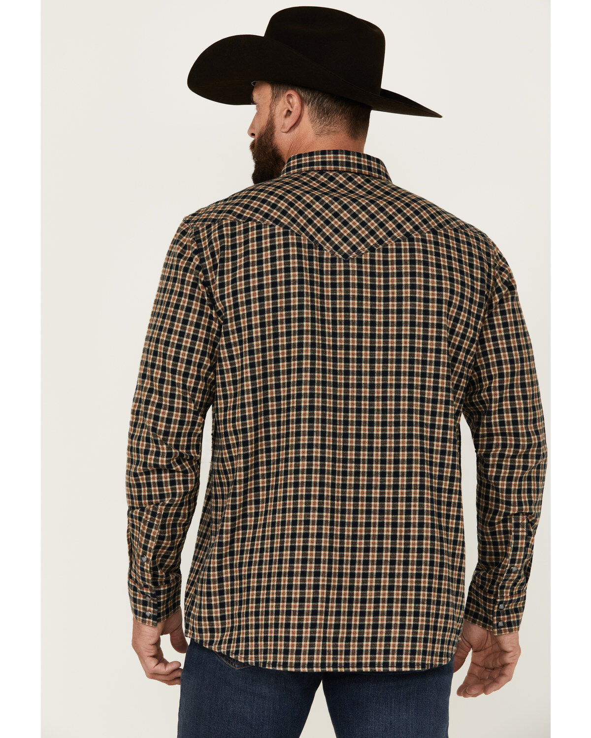 Moonshine Spirit Men's Bar Table Plaid Print Long Sleeve Snap Western Shirt