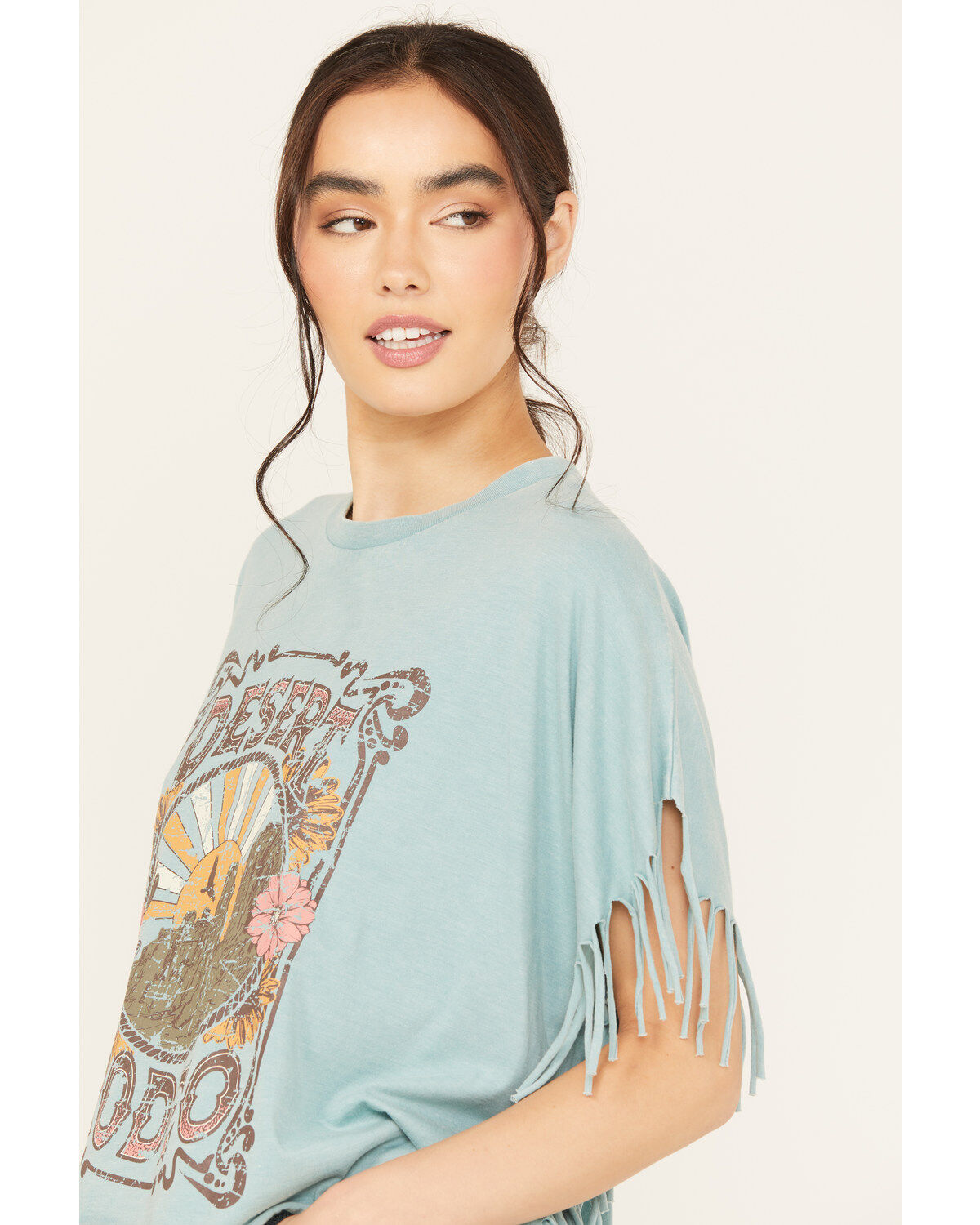 Rock & Roll Denim Women's Desert Rodeo Fringe Short Sleeve Graphic Tee