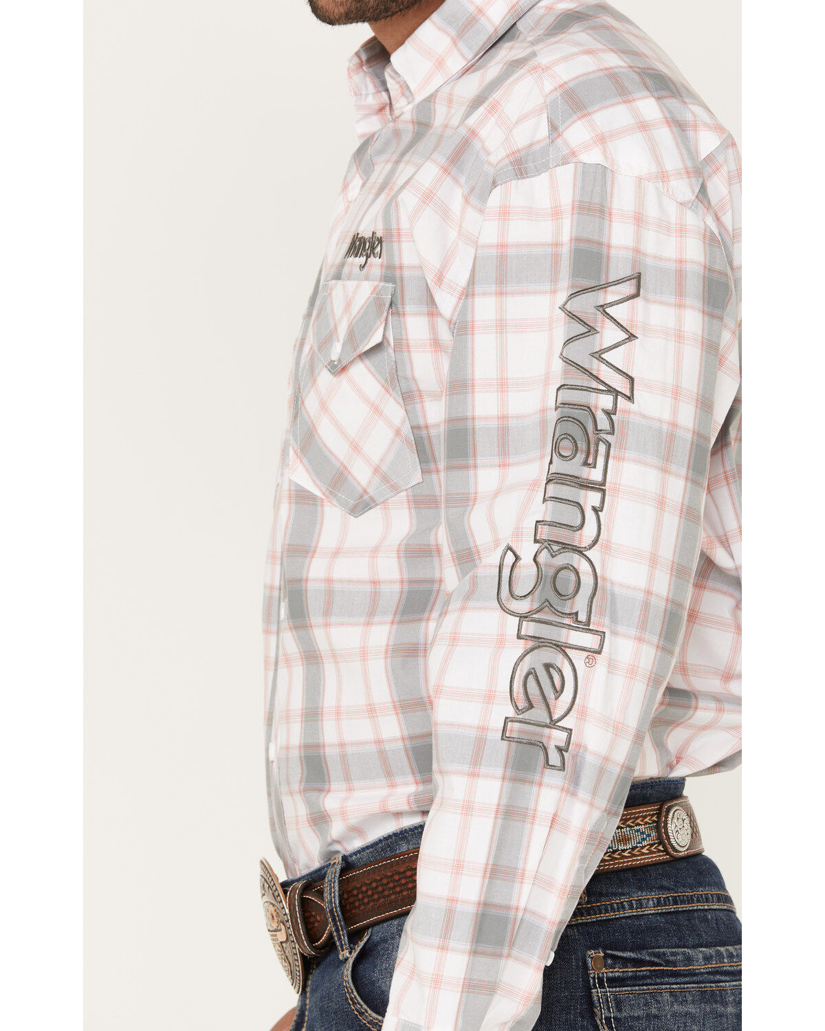 Wrangler Men's Logo Plaid Print Long Sleeve Button-Down Western Shirt