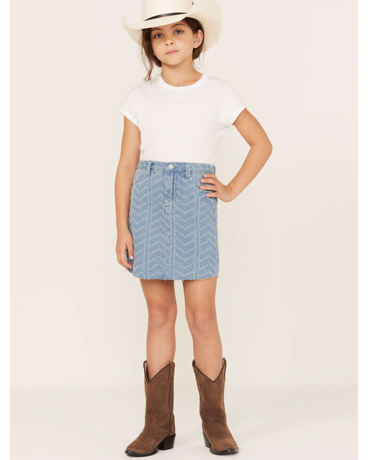 Hayden Girls' Herringbone Textured Denim Skirt
