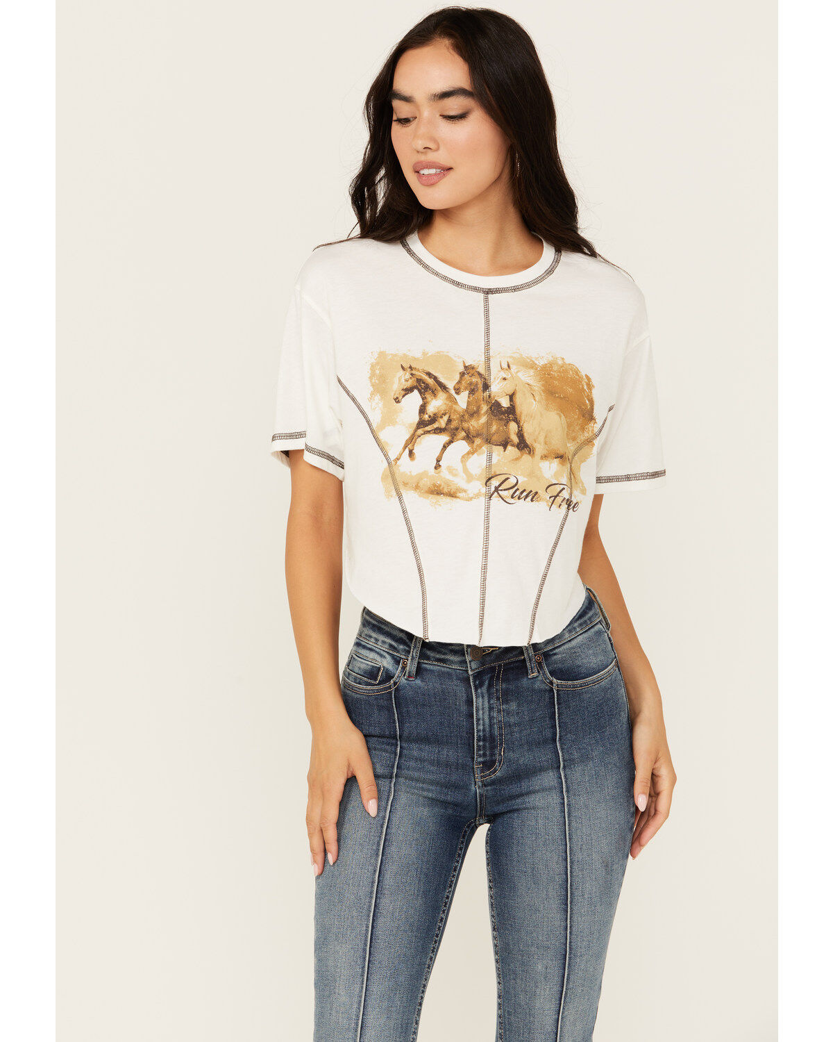 Youth in Revolt Women's Running Horse Seamed Cropped Graphic Tee