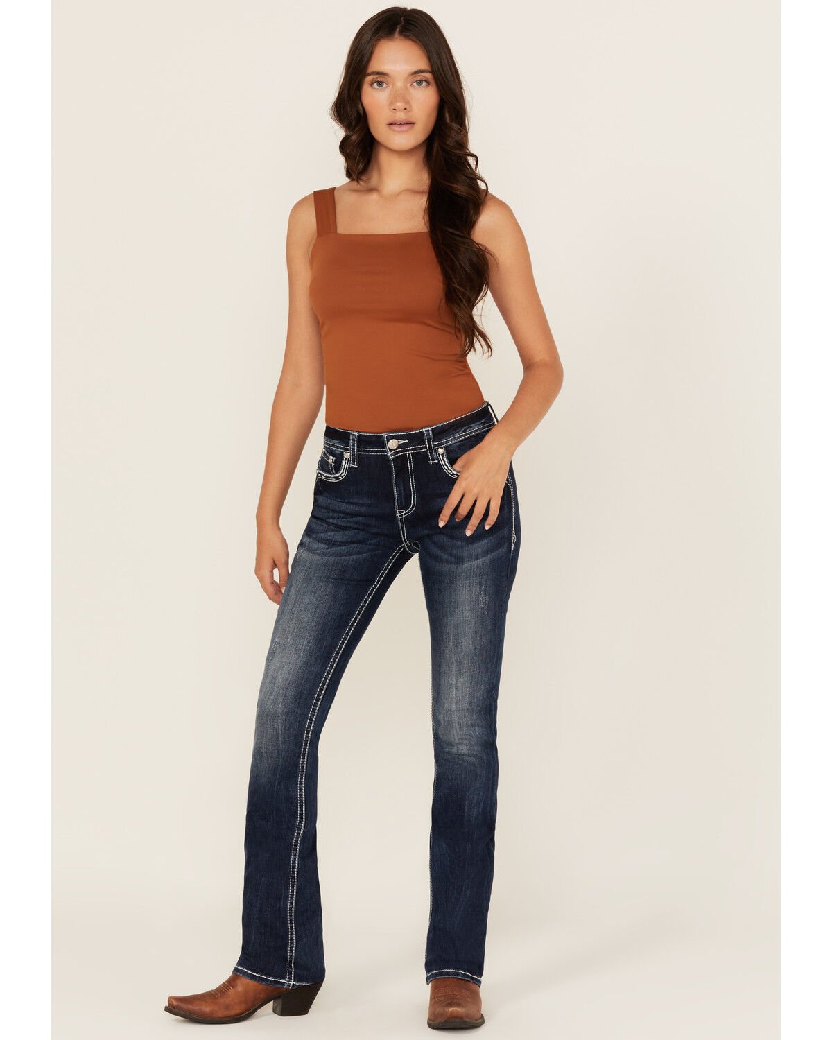 Grace In LA Women's Dark Wash Embellished Mid Rise Bootcut Stretch Denim Jeans